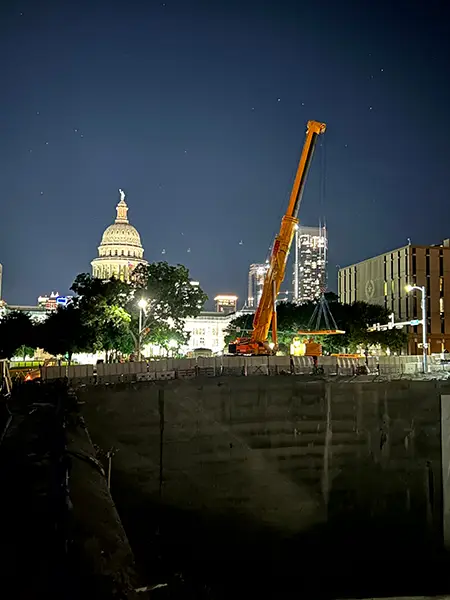 Night view of Crane 3 installation.