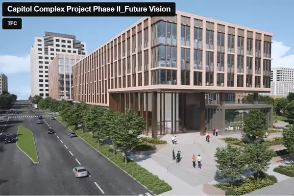 Concept drawing of 1500 Congress State Office Building - Entrance View