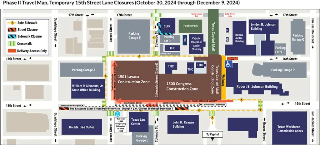 15th Street Lane Closure Map - October through December 2024