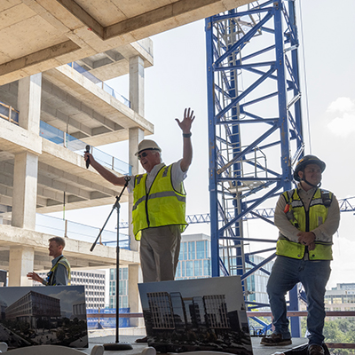 TFC Executive Director Mike Novak speaks to the attendees at the Capitol Complex Ph. II Topping Out ceremony.