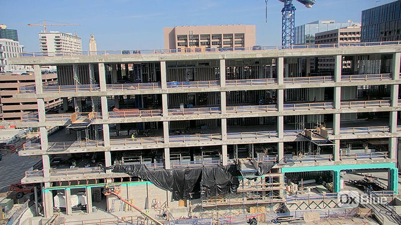 1500 Congress State Office Building Ongoing prep work for roofing, framing, in wall and overhead MEP rough in, and metal stairs installation. Installation has begun on the elevators and the installation of the curtainwall  system will begin soon.
