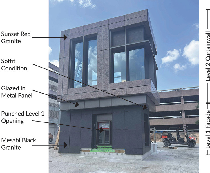 Photo of the visual mock-up unit with the different components of the structure labeled.