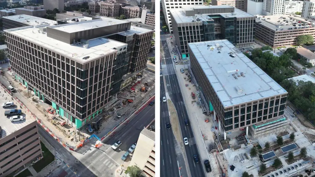 Construction Update Collage August 2026_1501 Lavaca State Office Building and 1500 Congress State Office Building